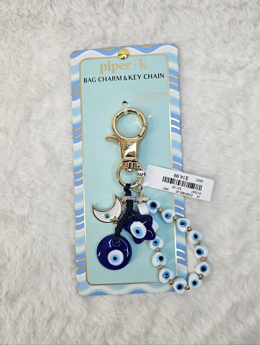 Piper K Evil Eye Beaded Bag Charm Keychain